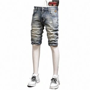 Jeans courts Hommes Vintage Streetwear Ripped Denim Shorts Fi Casual Rétro Couleur Stretch Slim Fit Pantalon droit b7Jk #