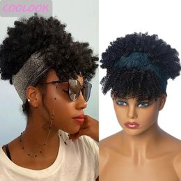 Parrucche corte ricce crespi per le donne nere Riccioli afro Parrucche bionde con sciarpa Parrucca cosplay riccia naturale Capelli finti sintetici 240111