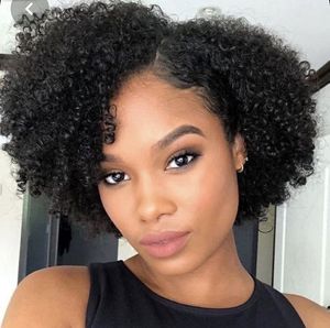 Kort kinky krullend menselijk haar pruik pixie bob afro geen kanten front pruiken voor zwarte vrouwen 4b 4c coily curt natuurlijke hoofdhuid gluueless cap