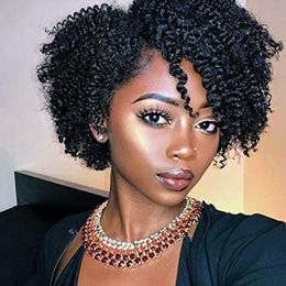 Perruques de cheveux humains bouclés courts crépus perruque noire partie latérale Afro Curl perruques complètes naturelles pour femmes150% doux et confortable Diva1