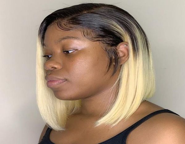 Perruques de cheveux humains avant de lacet court Ombre 4 couleurs T1b 613 couleur Blonde brésilienne Remy cheveux Bob perruque pour les femmes noires 4137266