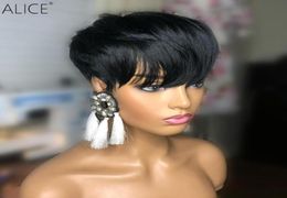 Perruques avant en dentelle de dentelle brésilienne Remy Human Hair Wig for Women Pixie Cut Straight 150 sans gluesless pré-cueilli 41534137643375