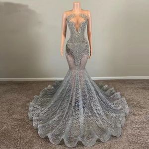 Robe De bal De luxe argentée, transparente, avec strass, à paillettes, robe De soirée, dos nu, pour filles, 2024