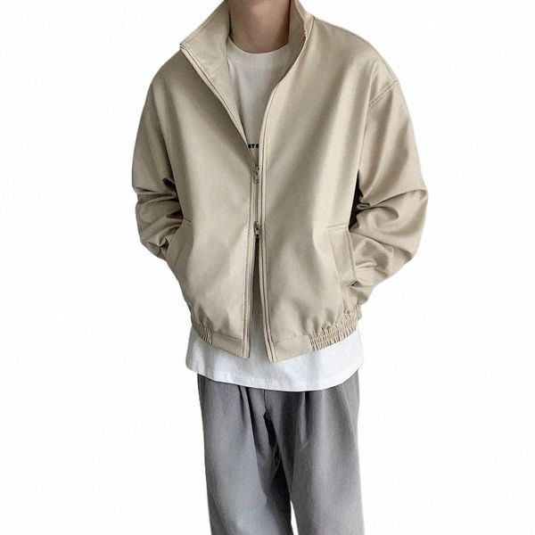 Veste en cuir courte hommes surdimensionné noir beige vestes en cuir hommes streetwear coréen lâche hip-hop bomber veste hommes manteau m-2xl f5bp #