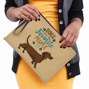 Korte benen maar grote houding Dachshund hondenprint make -uptas reis toilethojaars organizer dames cosmetische tassen ritssluiting pouch g0yw#