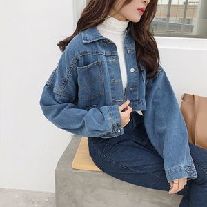 Korte lange mouwen zakken denim jassen herfst casual vrouwen jeans jassen vrouwen losse uitloper vrouwelijke chaqueta vaquera mujer 2019