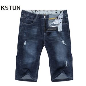 Korte heren jeans merk gescheurd Biker jeans heren shorts denim broek elastiek donkerblauw strier gerafeld slanke fit pantalon homme Jean 240327