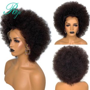 Court mongole Afro crépus bouclés perruque pré plumé dentelle frontale simulation perruques de cheveux humains pour les femmes noir synthétique dentelle perruque