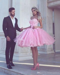 Korte roze thuiskomstfeestje Sweetheart Appliques knie lengte tule prom jurken jurken rits terugvestido de fiesta