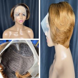 Korte Pixie Cut Bob Pruik Body Wave Menselijk Haar Pruiken Transparante T Deel Kant pruiken voor vrouwen Voorbespelde natuurlijke haarlijn