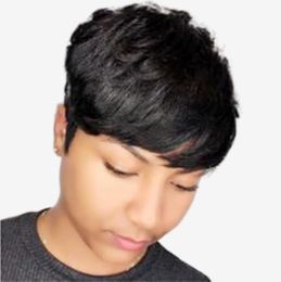 Pelucas de cabello humano Remy brasileño liso de corte Pixie corto para mujeres negras sin pegamento completo sin encaje frontal hecho a máquina Wig8678199