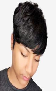 Pelucas de cabello humano Remy brasileño liso de corte Pixie corto para mujeres negras sin pegamento completo sin encaje frontal hecho a máquina Wig3251963