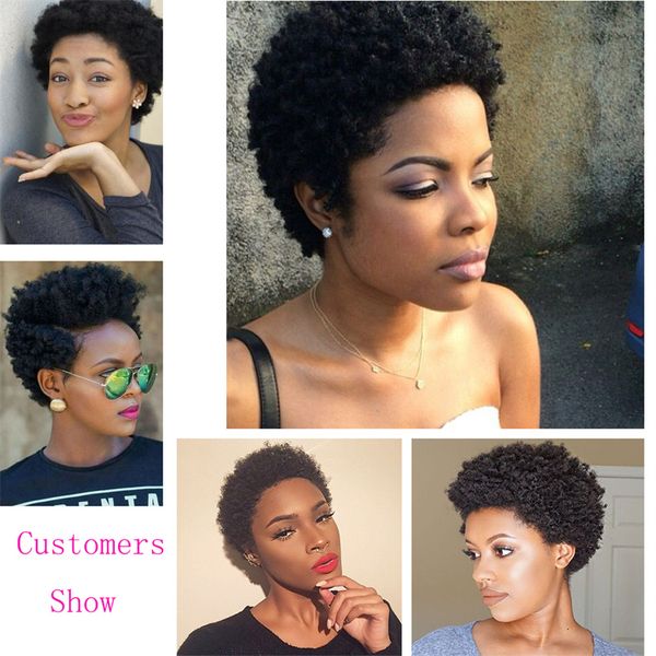 Perruque courte coupe lutin courte Bob pour femmes Afro crépus bouclés pleine Machine faite 100% perruques de cheveux humains vierges Alimaster