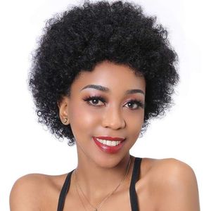 Korte pixie pruiken voor zwarte vrouwen menselijk haar afro kinky krullende pruik Braziliaanse maagdelijke pixie gesneden pruik menselijk haar met pony 150% dichtheid geen kanten front bob pruiken