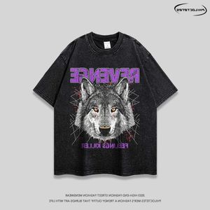 Korte polo-ontwerper T-shirt Spring Summer Mens Rock Animal Rag Wolf Print Vintage Trendy Brand gewassen korte mouwen T-shirt GS27