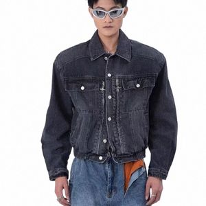 Court Retro Cargo Denim Veste Homme Casual Métal Zipper Design Cowboy Vestes W Printemps Automne Mâle Harajuku Varsity Outwear a3Ug #