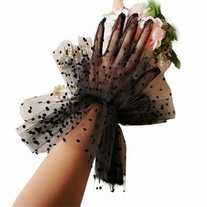 korte pure Tule handschoenen bruiloft bruid Dr handschoenen Fi wit zwart stip transparant Mitten polslengte bruidshandschoenen vrouwen 03ra #