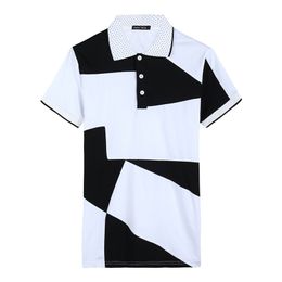 Short Shirt Mens Black White Geométrique Imprimé créateur Shirts Slim Fit Men Summer Wear