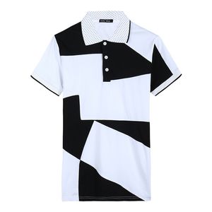 Chemise courte été hommes chemises noir blanc géométrique imprimé concepteur Slim Fit vêtements pour hommes