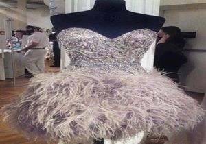 Korte zilveren prom -jurken met veren Sweetheart Corset afstuderen Homecoming jurk kralen bodice prom jurken plus size5524762