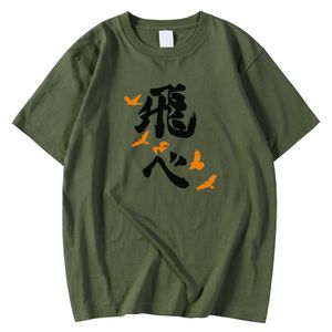 Korte Mouw Casual mannen T-Shirt Lente Zomer T-shirt Japanse Cartoon Haikyuu Fly Print Top Crewneck Oversized Tee shirts Man Y0809