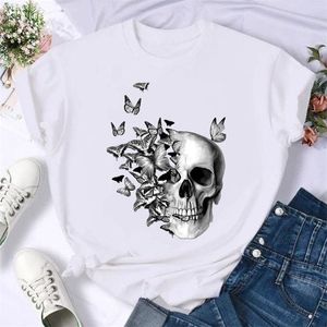 Manches courtes Casual Top Imprimer T-shirt Mode Été Femmes Papillon Crâne Drôle Années 90 Femme T-shirts Dessin Animé Graphique T-shirt 220628