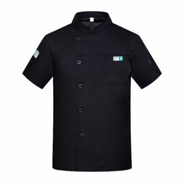 Vestes de chef à manches courtes Chef de cuisine Restaurant Uniforme Logo personnalisé Chemise Service Boulangerie Chef respirant Dr White Apr Men J84z #