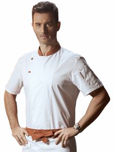 Vêtements de chef à manches courtes Restaurant Cuisine Uniforme Femme Hôtel Chef Veste Café Serveur Chemise de travail Boulangerie Manteau L6hd #