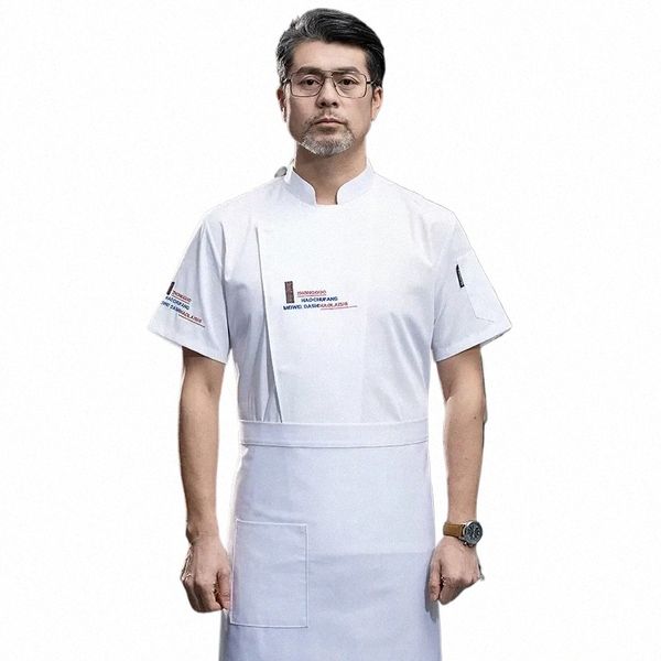 Uniforme de Chef de manga corta, chaqueta de cocina transpirable, restaurante, hotel, barbería, camarero, camisa de trabajo, Catering, servicio de comida Q768 #