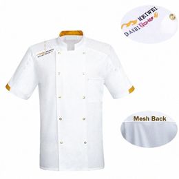 Korte Mouw Chef Uniform Hotel Keuken Kok Jas Gebak Baker Ober Kleding r7Ae #