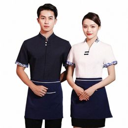 manches à manches chinoises Chinois serveur uniforme femme hôtelière Service de restauration Kitchen Waitr Uniform Man Cafe Personnes L5W7 #