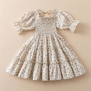 Robe à manches courtes pour fille à pois enfants Floral robes de soirée enfants vêtements filles anniversaire smocké Vestidos 3-8T 220422