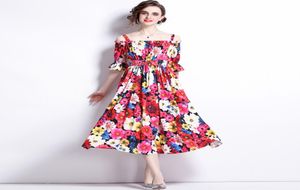 Floral de manga corta Vestido rojo Mujer Summer Diseñador Sexy tirantes Slim Plisado Prom Cocktail Dresses 2022 Pield Women Flo2769366