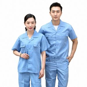 Veste à manches courtes Pantalons Vêtements de travail Hommes Femmes Été Atelier de travail Uniforme Costume de soudage Réparation automobile Travail Mécanicien Combinaisons e0mY #