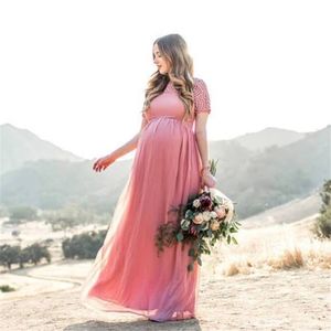 Korte mouw kant chiffon moederschap jurken voor poshoot zwangere vrouwen maxi jurk jurk zwangerschap baby shower pografie prop 210922