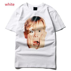 Manga corta Hombres Europa y América Parodia Solo en casa Niño Camiseta de algodón moda Suelta Hip hop Allmatch Media manga nuevo estilo2970986