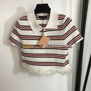 Polo à manches courtes pour femmes, tricot imprimé à rayures, col à revers, t-shirt de styliste, haut court Sexy
