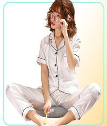 Pyjamas de soie à manches courtes Femmes de printemps Pajama d'été Silk pijama Slembe-Slembear Pyjamas Plus Size 3xl 4xl 5xl 85kg Nightwear Set Y3962928