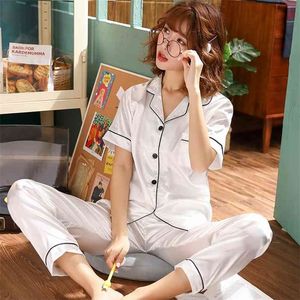 Korte mouw zijden pyjama lente vrouwen zomer pyjama sets pijama nachtkleding pyjama plus size 3XL 4XL 5XL 85KG nachtkleding set 210809