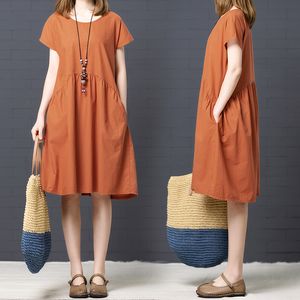 Manga corta de algodón suave ropa de verano suelta vestido de verano más tamaño mujeres vestidos casuales 2021 dama femenina vestidos