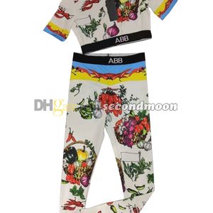 Sporttop met korte mouwen Dames Zomer Ademend trainingspak Plantaardige print Gym Outfit Letters Webbing trainingspakken