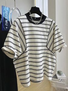 Striped t-shirts met korte mouwen vrouwen gebreide basiscasual tops vrouwelijk gezellig los katoenen tee Harajuku-shirt 240513