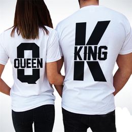 Camisetas de manga corta Mujeres Hombres Tops de verano King Queen Casual Pareja suelta Ropa Blanco Amantes a juego Camiseta unisex 210517