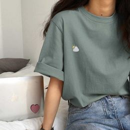 Korte mouw t-shirts vrouwen zomer borduurwerk losse Koreaanse stijl eenvoudige volledig match trendy causale chique meisjes ins bf Tees dagelijks nieuw Y0629