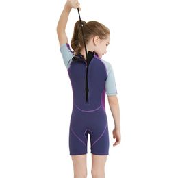 Short Sleeve Wetsuit Girls Swimming Fullsuit Baby Boys Back Zip Swimsuits Close Body Fullbody Diving Suit for Surfing