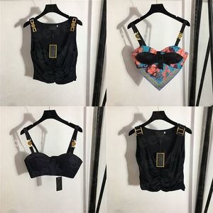 Womens Designers T Shirts Bustier Ondergoed Met Metalen Badge Sexy Diepe V Denim Sling Tube Tops Vrouwen Kleding