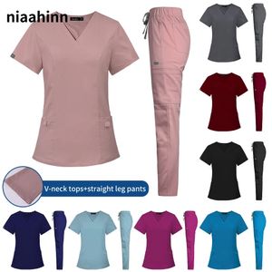 Hôpital à manches courtes Uniformes Spa Uniforms Dental Clinic Scrubs Suit Pet Themoting Vétérinaire Infirmières Accessoires 240410