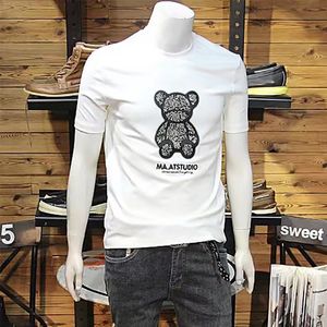 Heren T-shirts met korte mouwen Beer Print Mode Jeugd Ronde hals Gemerceriseerd Katoen Slanke Casual Tees Zomer Man Kleding M-6XL