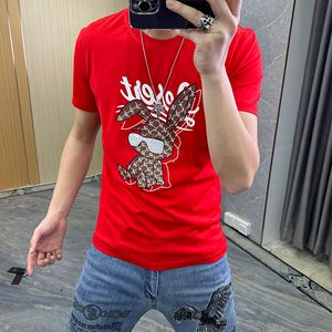 Camisetas de manga corta para hombre Nuevo verano Año nuevo Estampado de conejo Moda Camisetas masculinas Cuello redondo Camisa inferior superior Ropa de hombre Talla grande M-7XL
