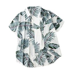 Hawaiiaanse shirt met korte mouwen heren herfst losse literaire casual stijl heren strand vakantie gedrukt boom bladeren shirts
